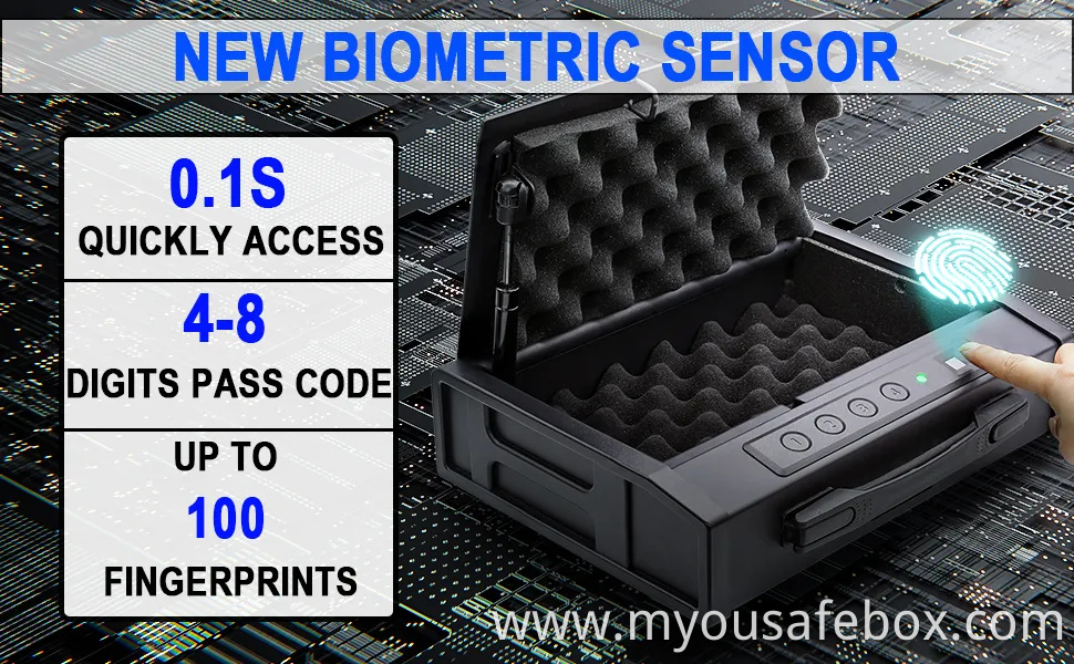 Portable Small Treadlock Digital Gun Pistol Handgun Firearm Fingerprint Biometric Safe Box Hidden Security Box